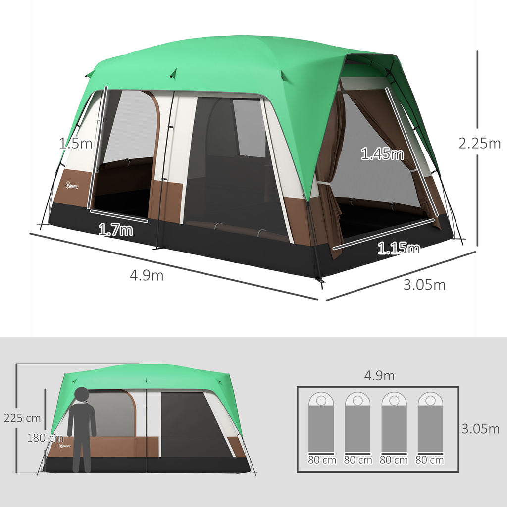 Six-Man Camping Tent, With Small Rainfly And Accessories - Green