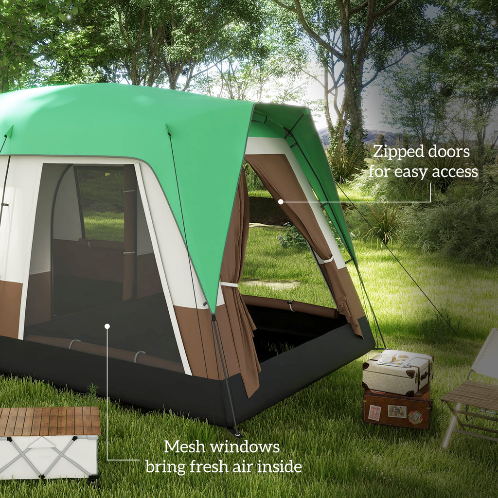 Six-Man Camping Tent, With Small Rainfly And Accessories - Green